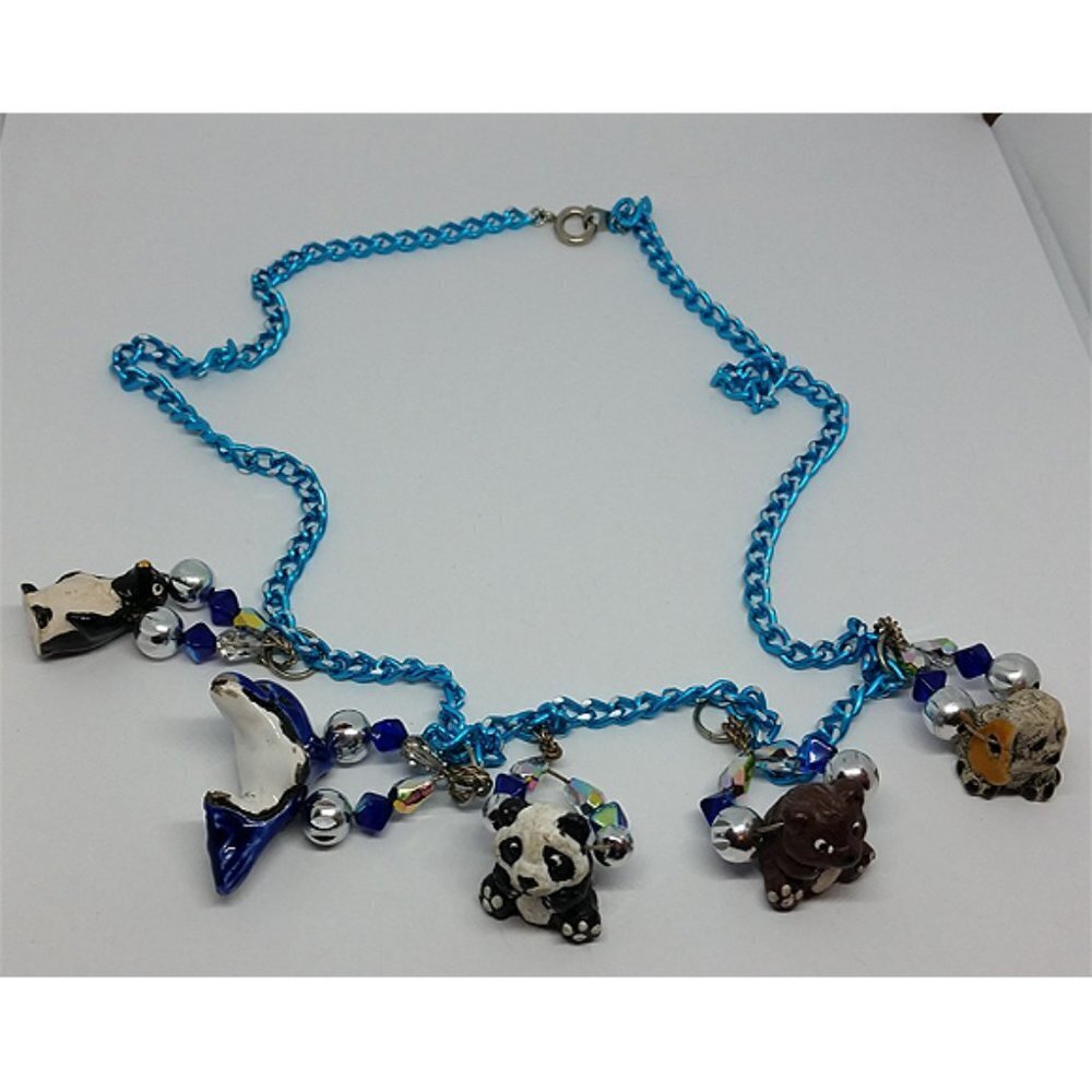 CUTNESS overload ceramic/resin animals charms dangle whimsy necklace.